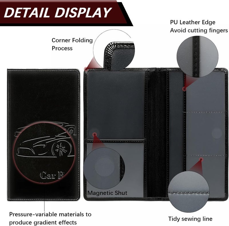 Peisicne Car Registration and Insurance Card Holder for Women Men, Black Glove Box Paperwork Organizer with Magnetic Buckle for Easy Access and Protect Documents and Various Cards in Vehicle - Image 4